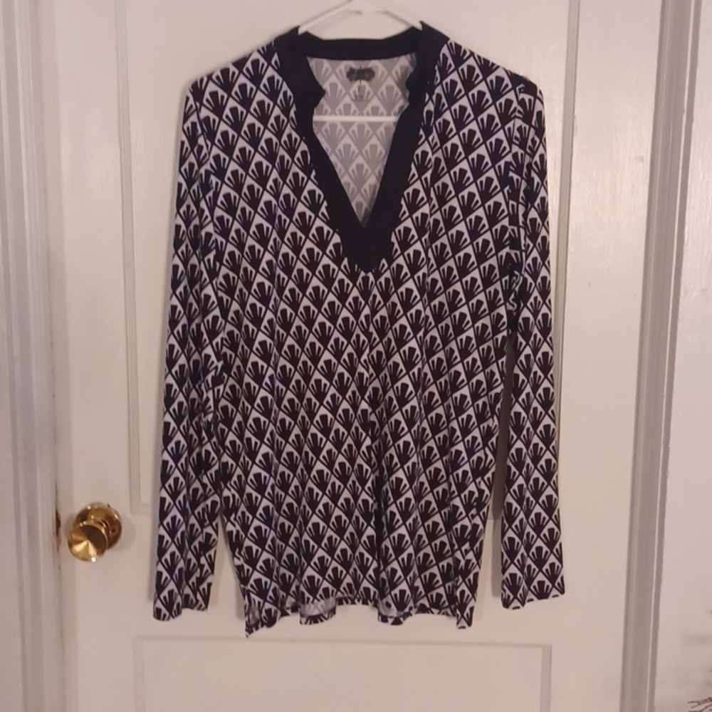 Mud Pie Monochrome Geometric Top Black And White Size Large Long Sleeve